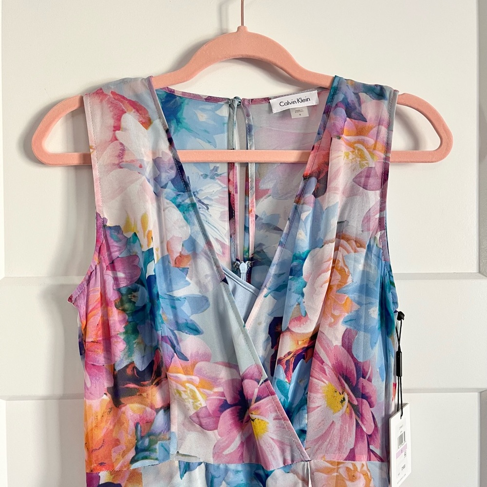 NWT Calvin Klein Floral Watercolor Sleeveless Dress Size 6 - Picture 2 of 13